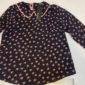 Allegra K Hearts Blouse size M Navy Long Sleeve Feminine